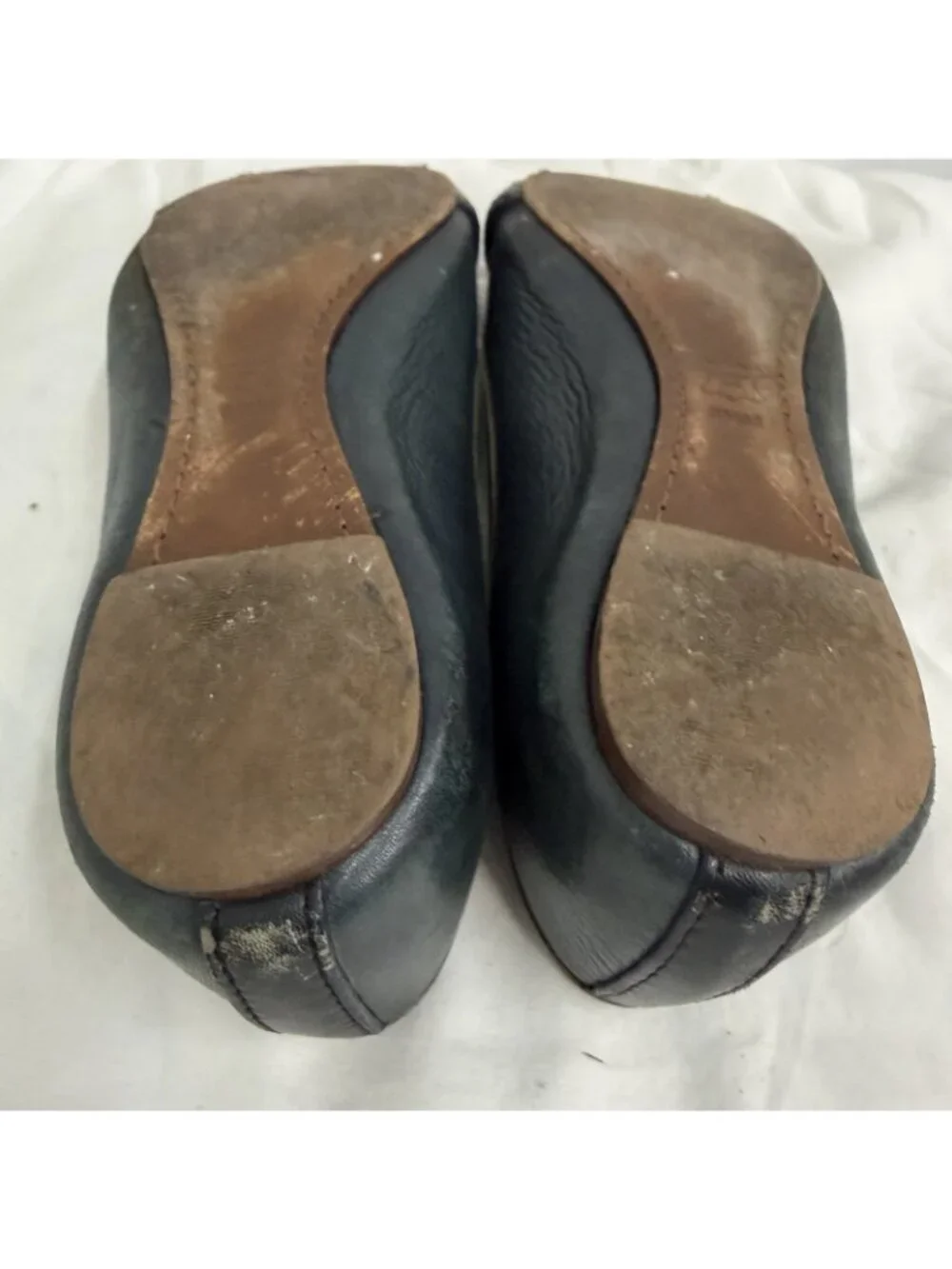Tory Burch Reva Faded Teal Leather Ballet Flats Gold Logo Medallion Women’s 6.5M